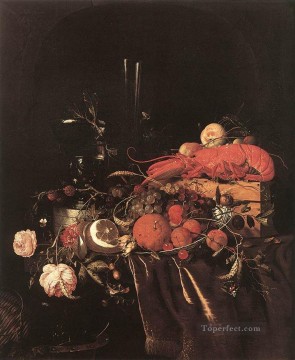 Still Life With Fruit Flowers Glasses And Lobster Jan Davidsz de Heem floral Oil Paintings